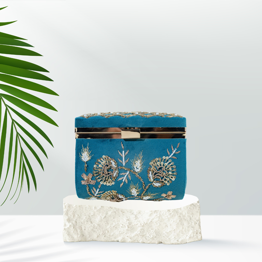 Heritage Matka Ocean Green Box Clutch