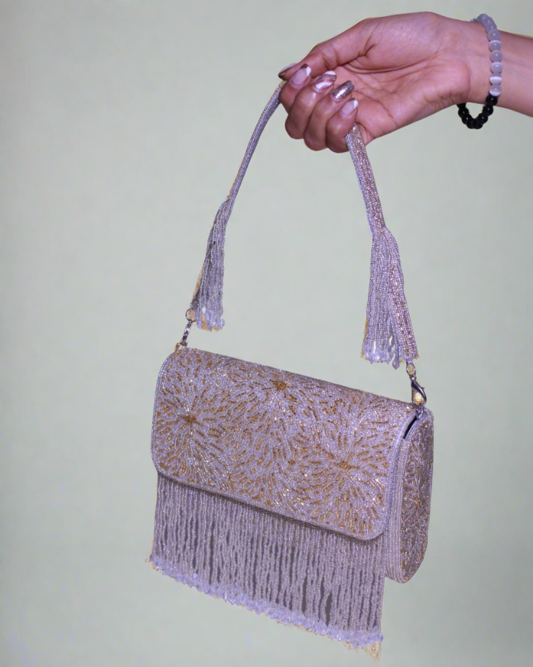 Two-Tone Silver-Gold Floral Blossom Box Bag