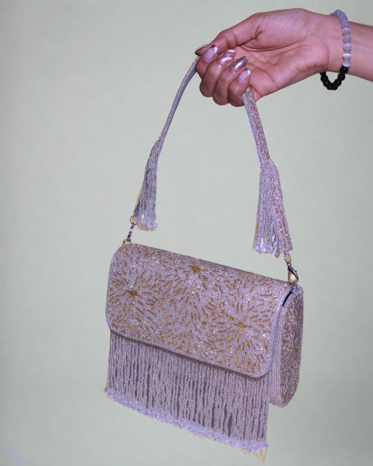 Two-Tone Silver-Gold Floral Blossom Box Bag